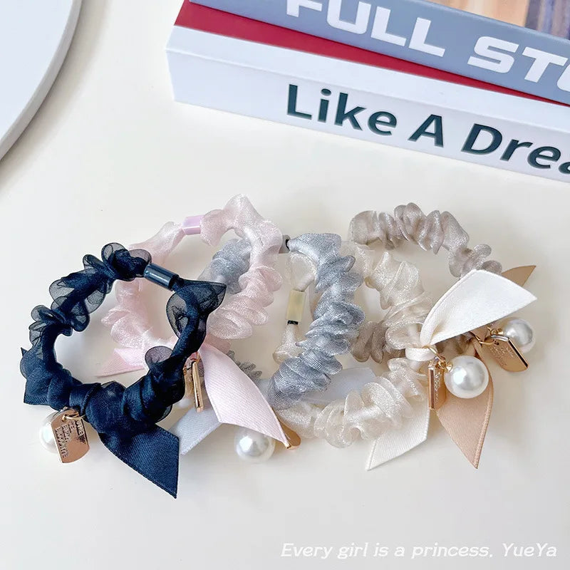 5pcs Elastic Hair Ties for Women and Girls - Korean Style Bow Hair Rings