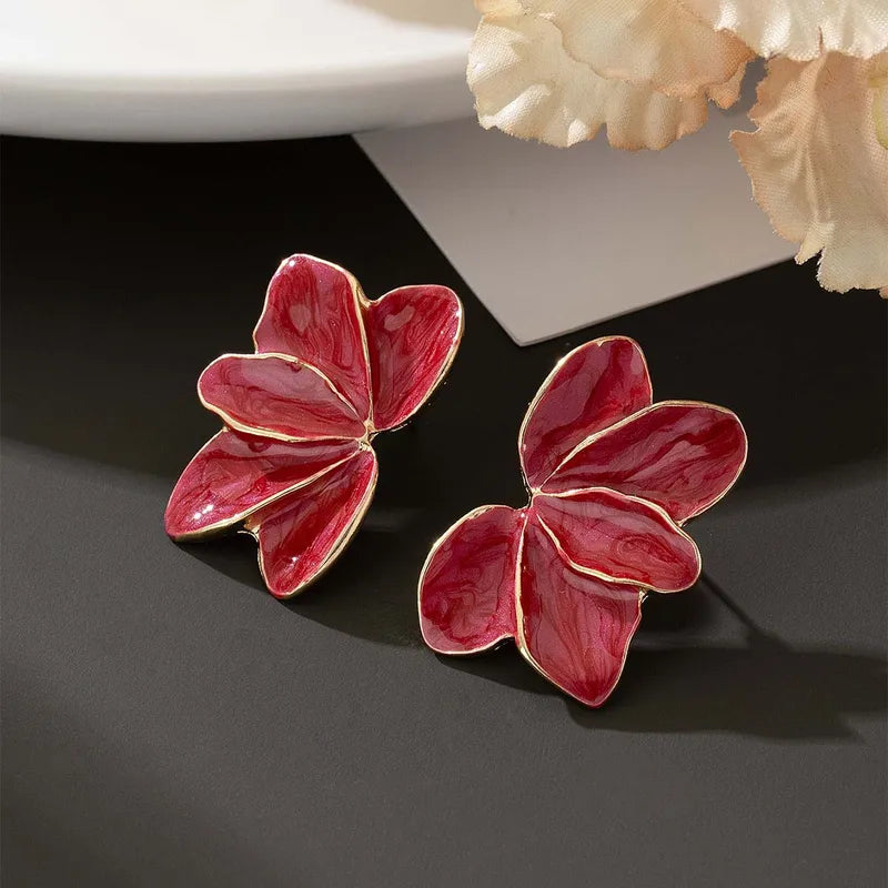 Metal Flower Drop Earrings for Women Enamel Petal Dangle Jewelry – Multiple Colors