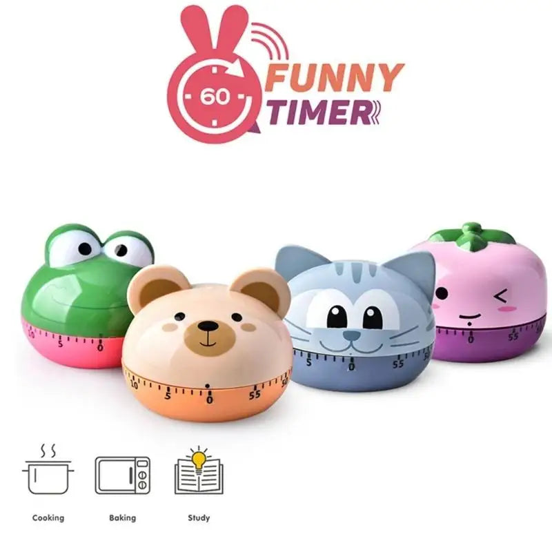 Mechanical Kitchen Timer with Cartoon Animal Pattern, 55-Minute Countdown Alarm, Magnetic Cooking Timer