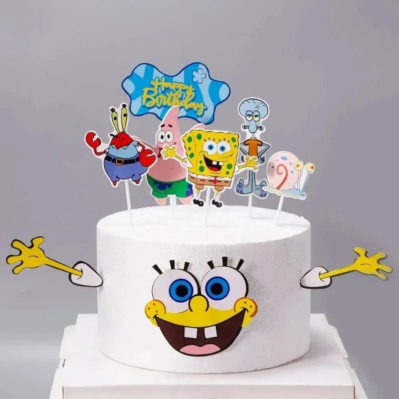 Cartoon Cake Topper for Birthday Party Decoration - SpongeBob Flag Insert
