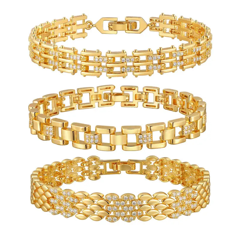 Luxury Cubic Zircon Watch Strap Bracelets for Women - Wide Link Chain Bangle