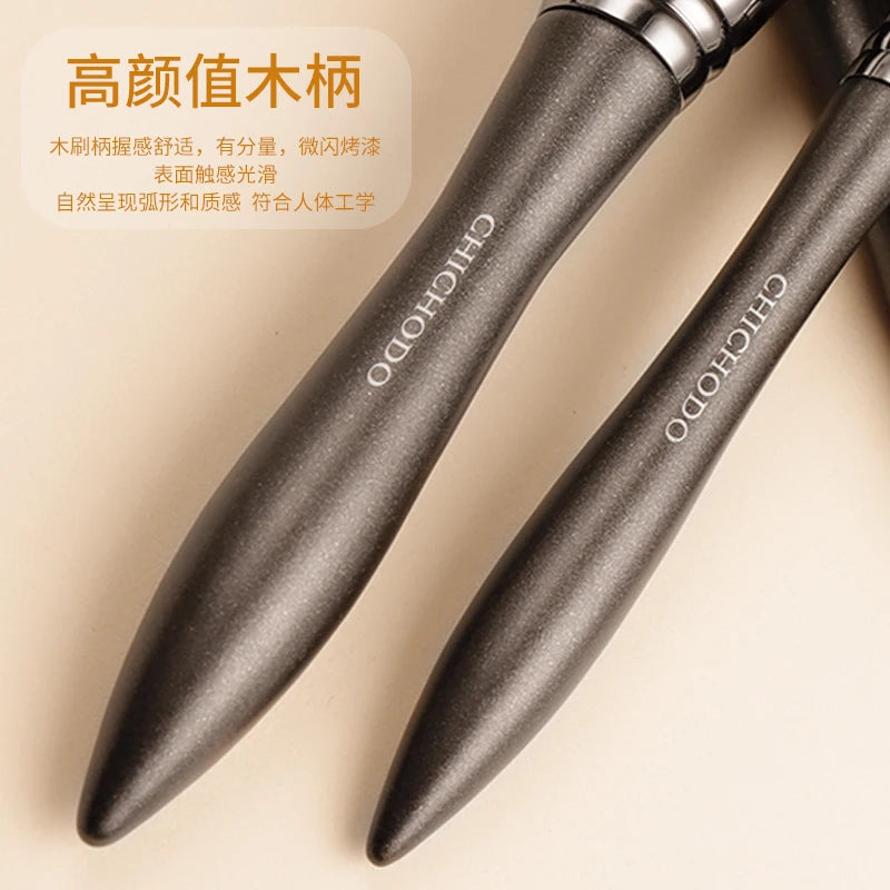 Flat Top Blush Brush - Natural Goat Hair Dense Fluffy Cheek Makeup Tool with Wooden Handle