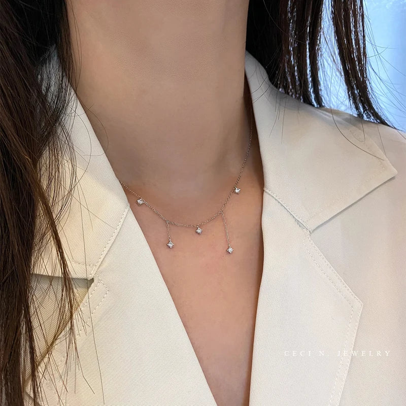 Sterling Silver Zircon Star Necklace for Women - Gold Plated Choker Jewelry