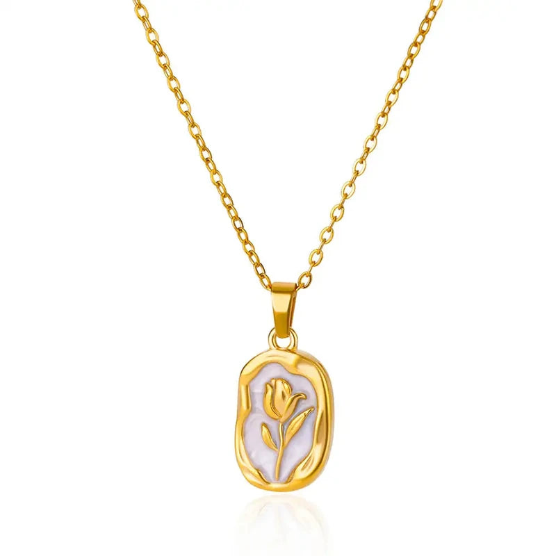 Elegant Rose Flower Necklace for Women Tulip Pendant Stainless Steel Chain Jewelry