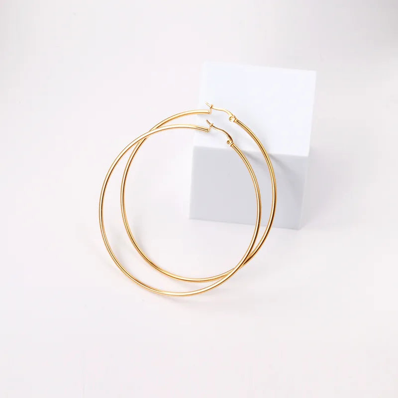 Stainless Steel Hoop Earrings for Women Men Large Small Circle Jewelry - Gold Color