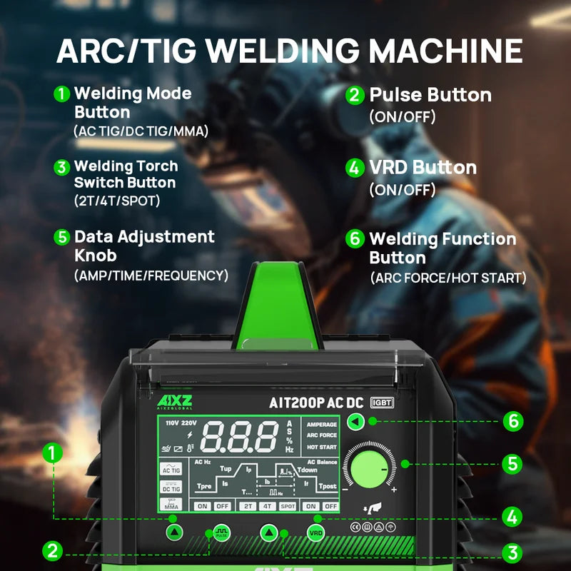 AC/DC TIG Welding Machine 200A Pulse Spot Arc Welder Inverter 5-in-1