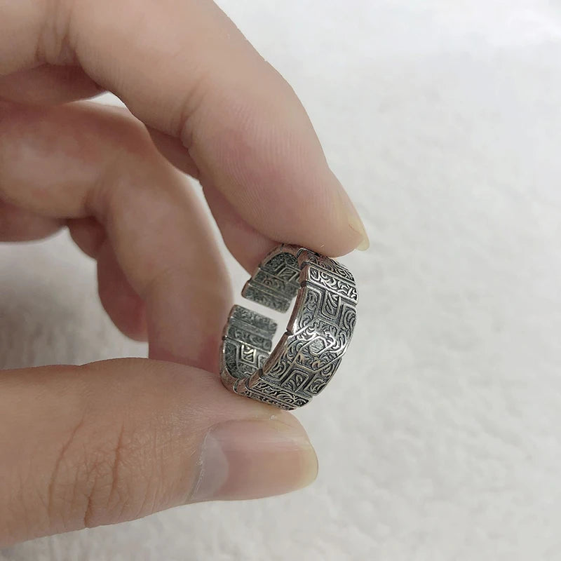 Retro Grass Pattern Ring for Men Unisex Punk Gothic Handmade Silver Jewelry