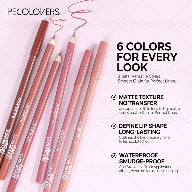 Waterproof Lip Liner Pencil - Matte Finish, Long-Lasting, Multi-Color Shades for All Light Beige Skin Tones