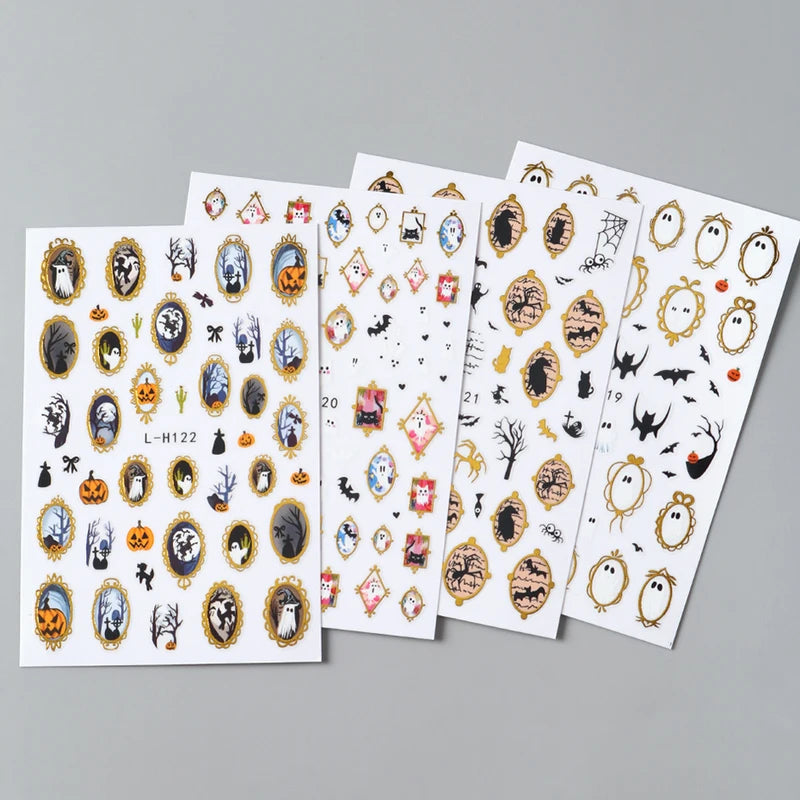 Halloween Ghost Pumpkin Devil Nail Stickers - Self-Adhesive 3D Nail Decals Set