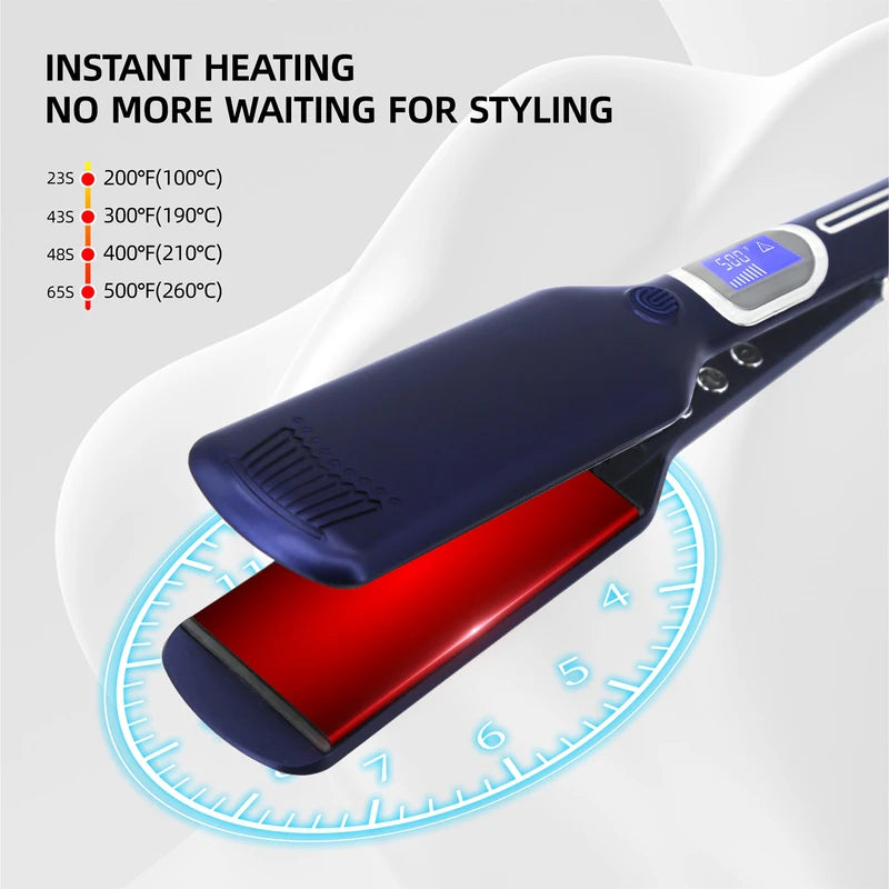 Titanium Plate Hair Straightener and Curler 2-in-1 Flat Iron with Digital Display