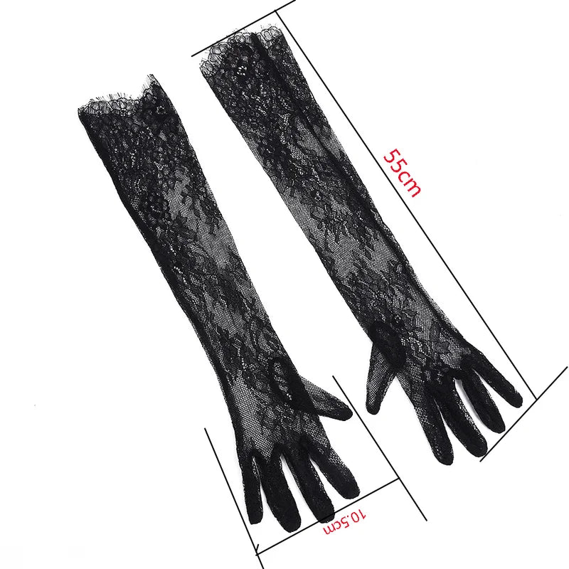 Long Mesh Gloves for Halloween Wedding Party Accessories - Irregular Lace Design