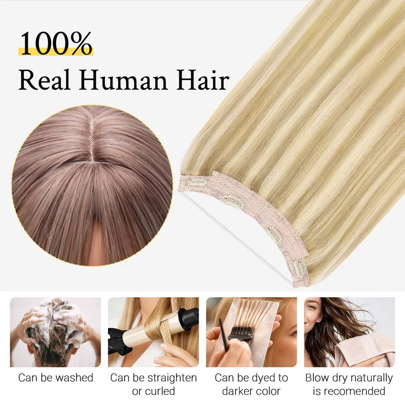 Human Hair Clip-In Weft Extensions - Natural Straight Fish Line Hair for Women