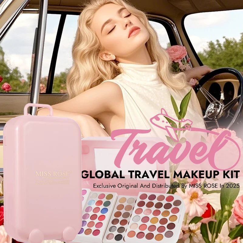 Portable Makeup Palette with Mirror - Travel Cosmetic Set for Women