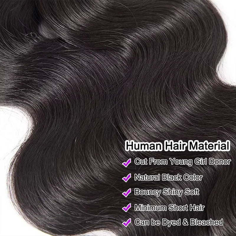 Brazilian Human Hair Bundles - Natural Black, Body Wave, Raw Remy Extensions
