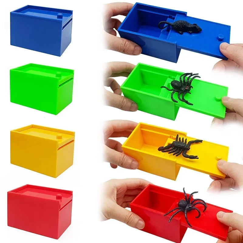 Funny Trick Spider Scare Box Wooden Prank Toy Hidden Surprise Office Game