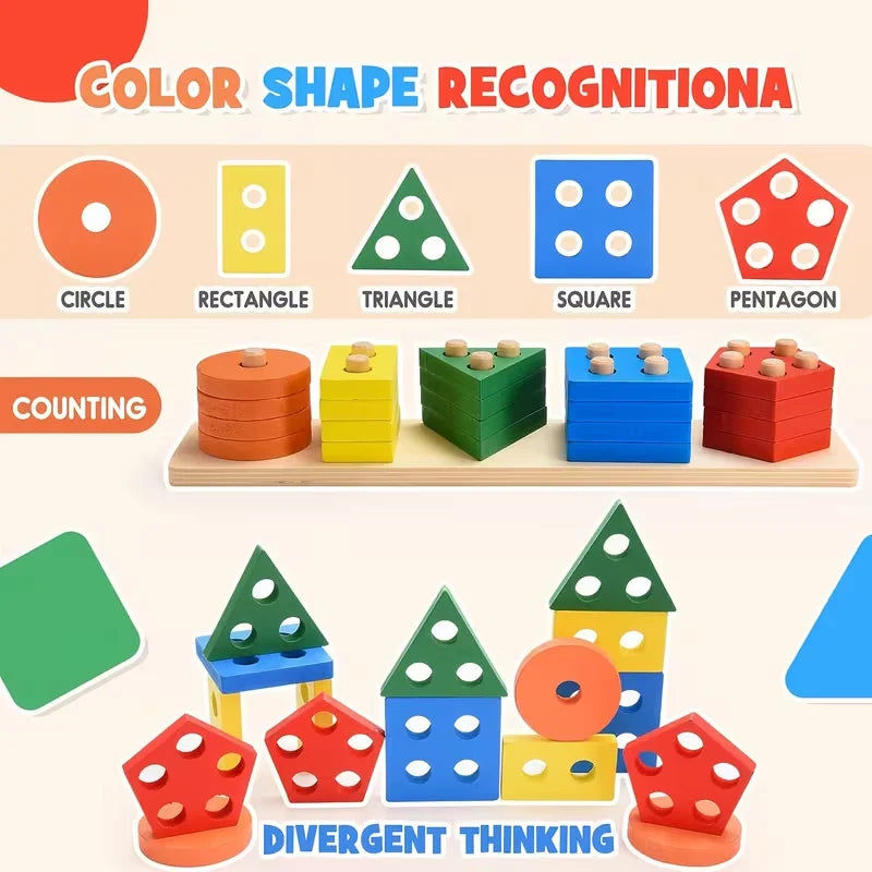Montessori Wooden Baby Puzzle Games Educational Development Toys for Kids 1-3 Years