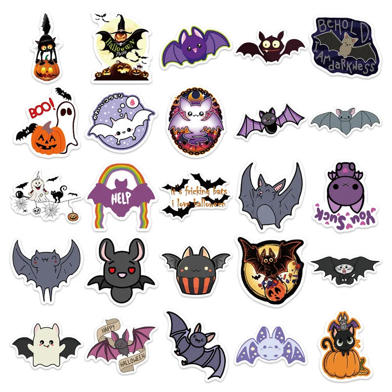 Halloween Bat Stickers Pack - Purple Bat Wall Decals for Laptop & Wall Decor