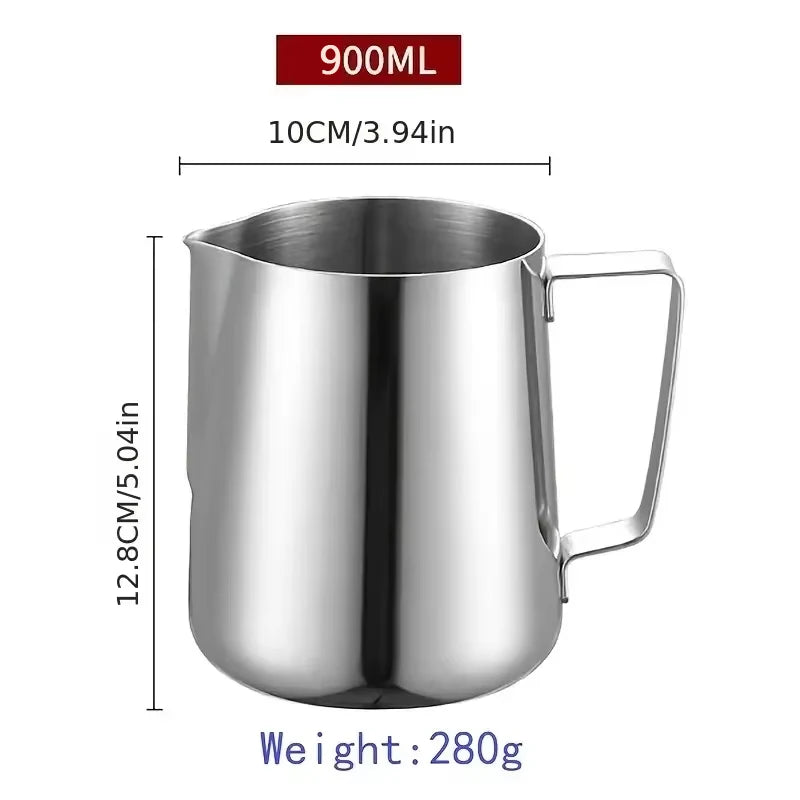 Stainless Steel Frothing Pitcher with Scale - 350/600/900ml Milk Steamer for Coffee & Latte