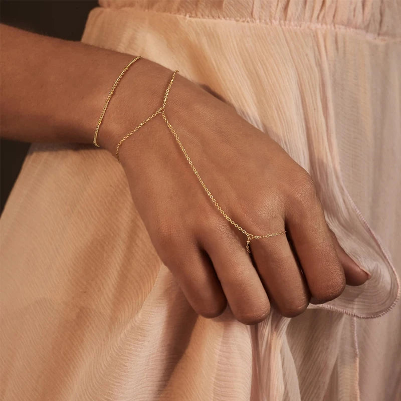 Minimalist Stainless Steel Multi-Layer Finger Ring Bracelet for Women Jewelry