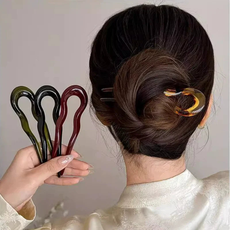 U-Shaped Hair Fork Hairpin Geometric Tortoiseshell Hair Accessories for Women and Girls