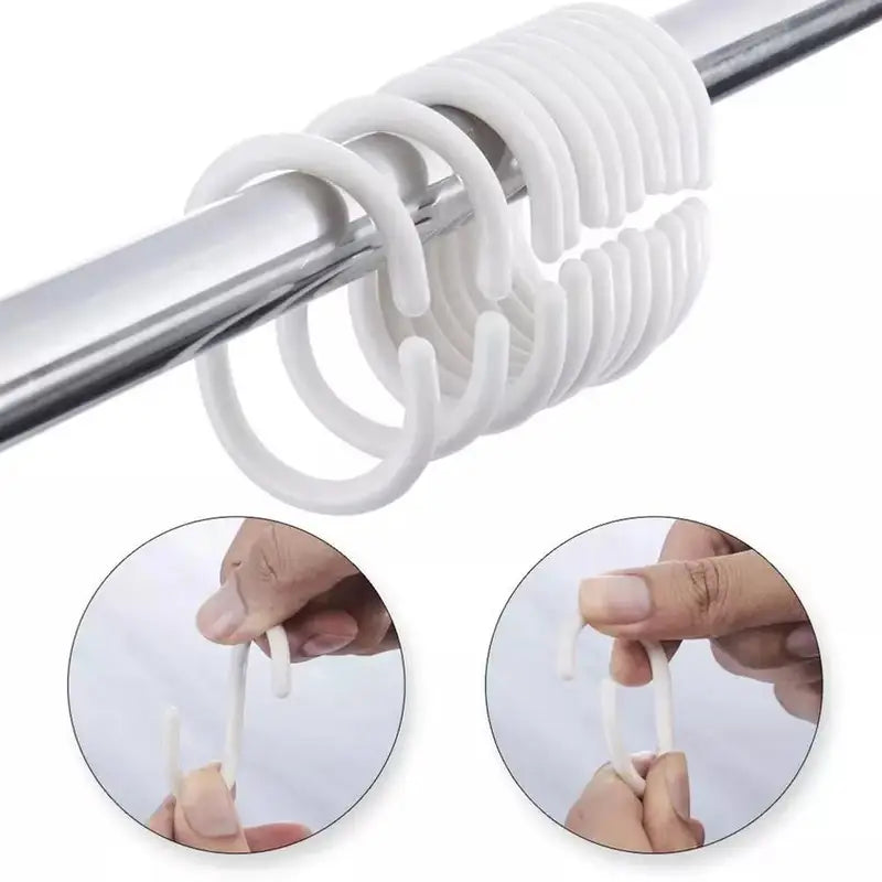 12PCS Plastic Shower Curtain Hooks Set - Bathroom Drape Loop Clips