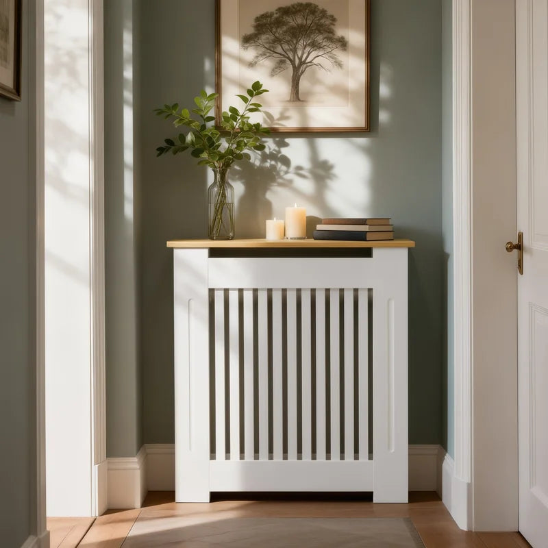 Radiator Cover for Home & Office - MDF Wood Grain Heating Guard with Protective Panel