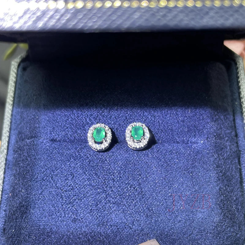 Natural Emerald Stud Earrings 3x4mm 925 Silver Colombia 0.5ct Luxurious Jewelry