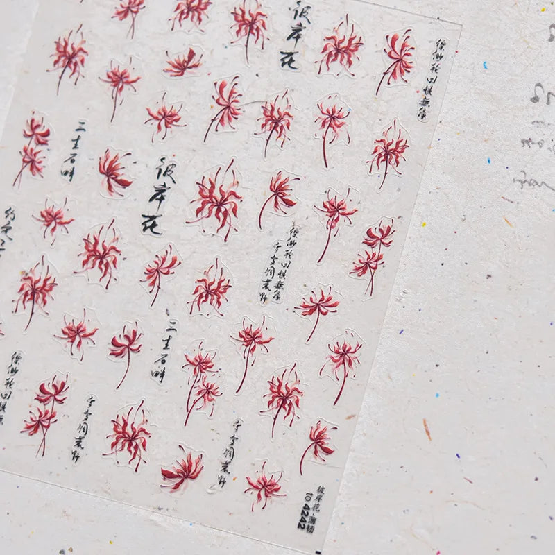 Nail Art Stickers Self-Adhesive 5D Spider Lily Nail Decorations Set