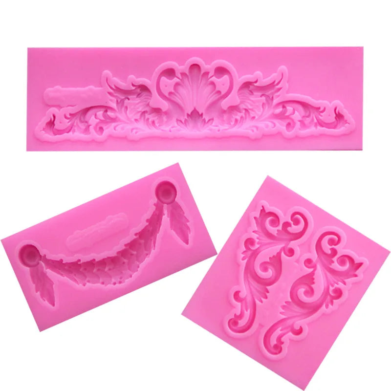 Baroque Style Lace Fondant Silicone Mold - 3D Relief Flower Decor