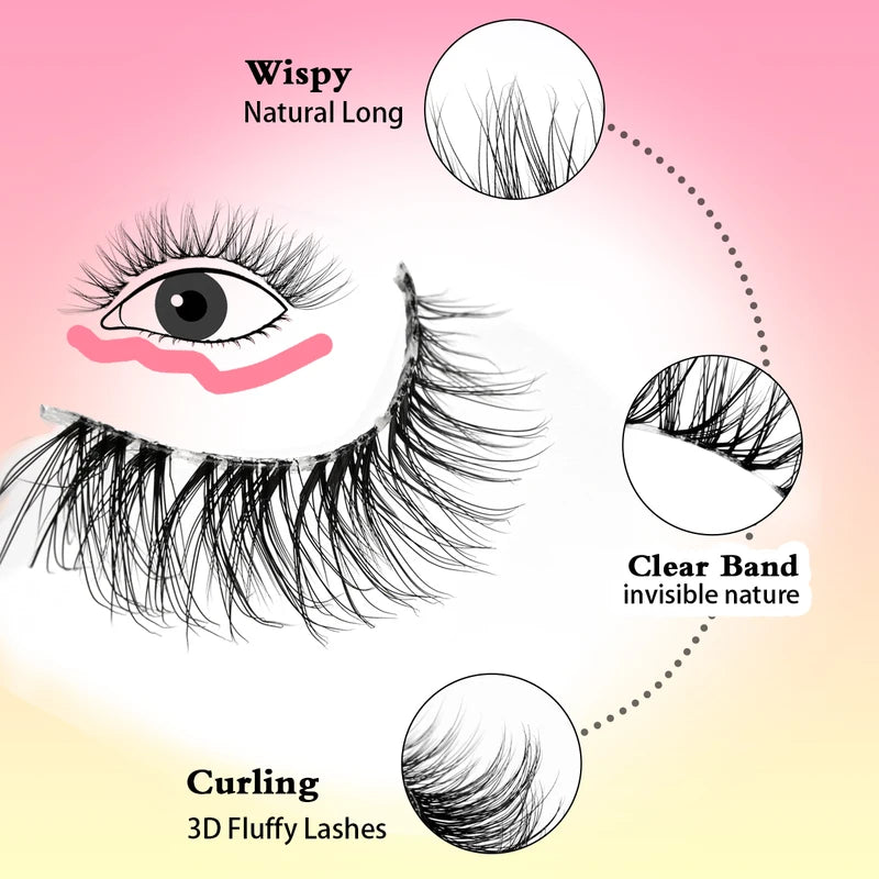 False Eyelash Extensions 3D Mink Half Lashes Natural Cat Eye Makeup 3/10 Pairs