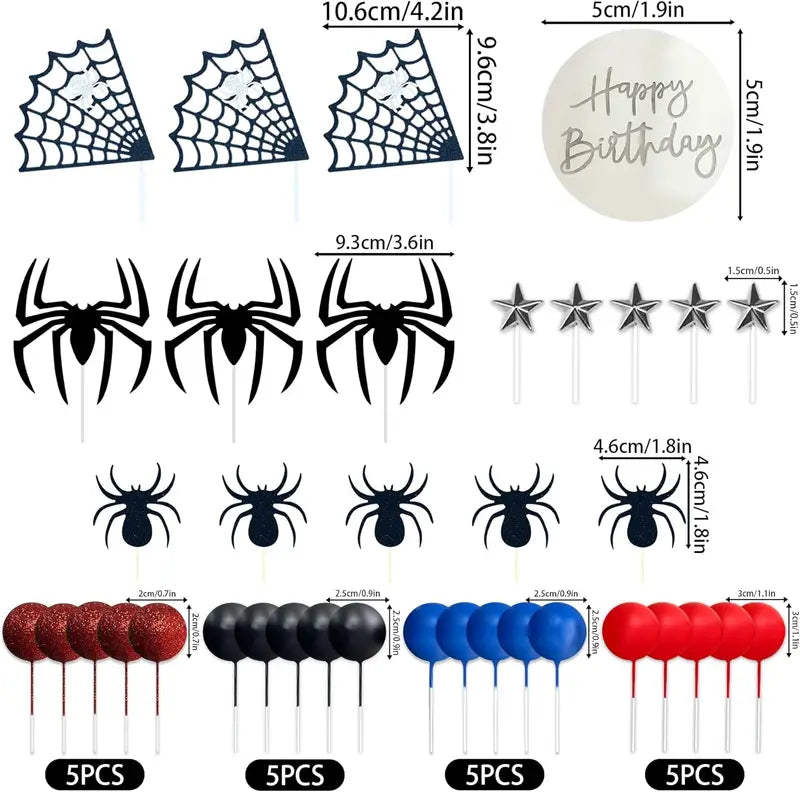 Halloween Spider Cake Topper Foam Ball Star Web Birthday Party Decoration