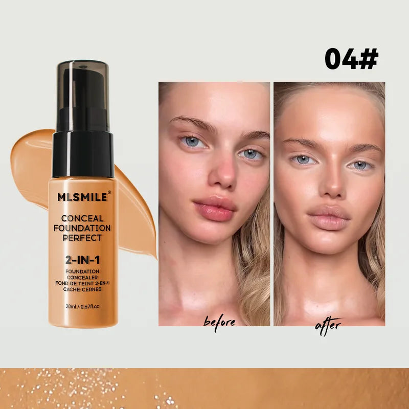 2-in-1 Oil Control Liquid Foundation & Concealer Full Coverage Waterproof Makeup
