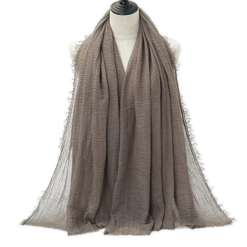 Women Cotton Linen Scarf Summer Solid Color Sun Protection Soft Shawl Wrap