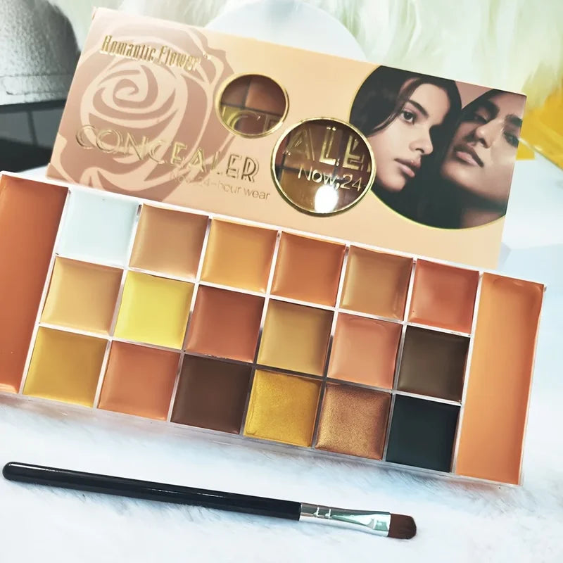 20-Color Earth Tone Eyeshadow Palette with Brightening Concealer & Mini Brush