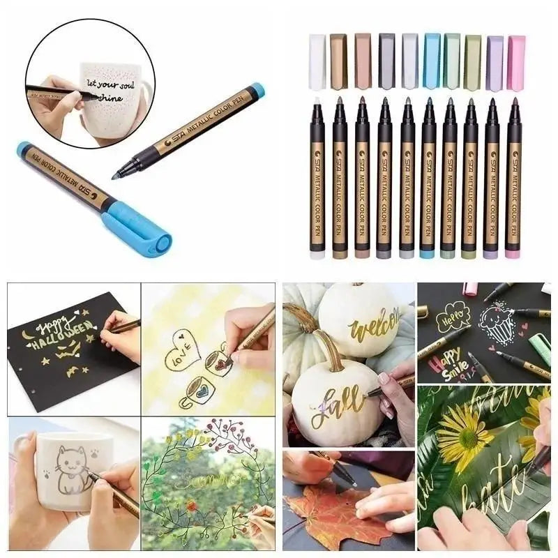 Metal Marker Paint Pen Set for Art & Craft - Permanent, Water-Based, Quick-Dry