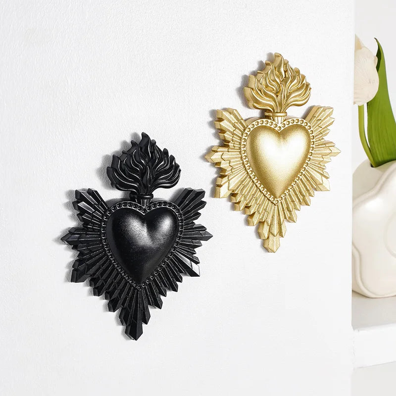 Resin Flame & Heart-Shaped Wall Hanging Decor - Handcrafted Art for Home