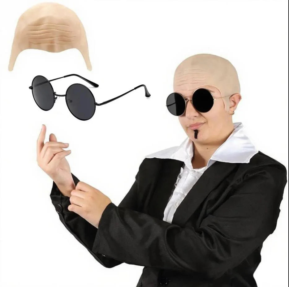 Halloween Costume Set for Pitbull Cosplay Latex Bald Cap & Accessories