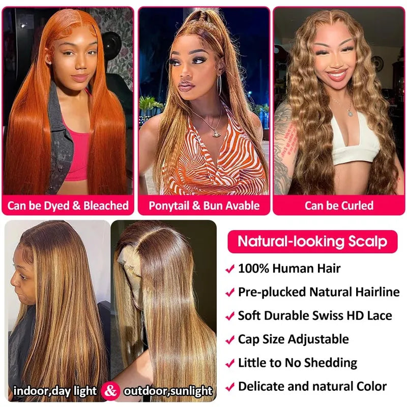 Highlight Lace Front Wig Human Hair 13x6 HD Transparent Frontal 250% Density