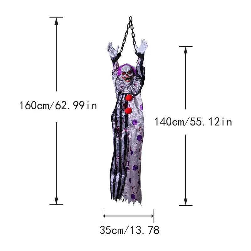 Halloween Hanging Clown Decoration with Sound & Light - Creepy Indoor/Outdoor Prop - 5.2FT