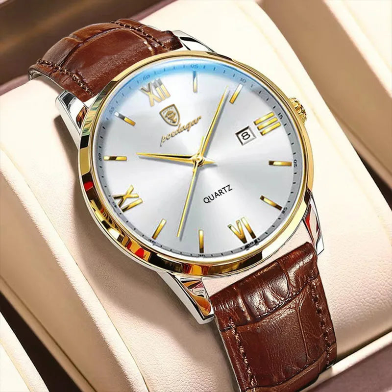 Luxury Business Wristwatch for Men Waterproof Leather Quartz Watch with Luminous Dial