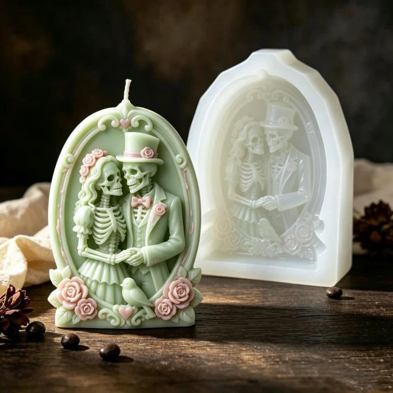 Halloween Skull Couple Silicone Candle Mold DIY Bride-Groom Cake & Soap Mold