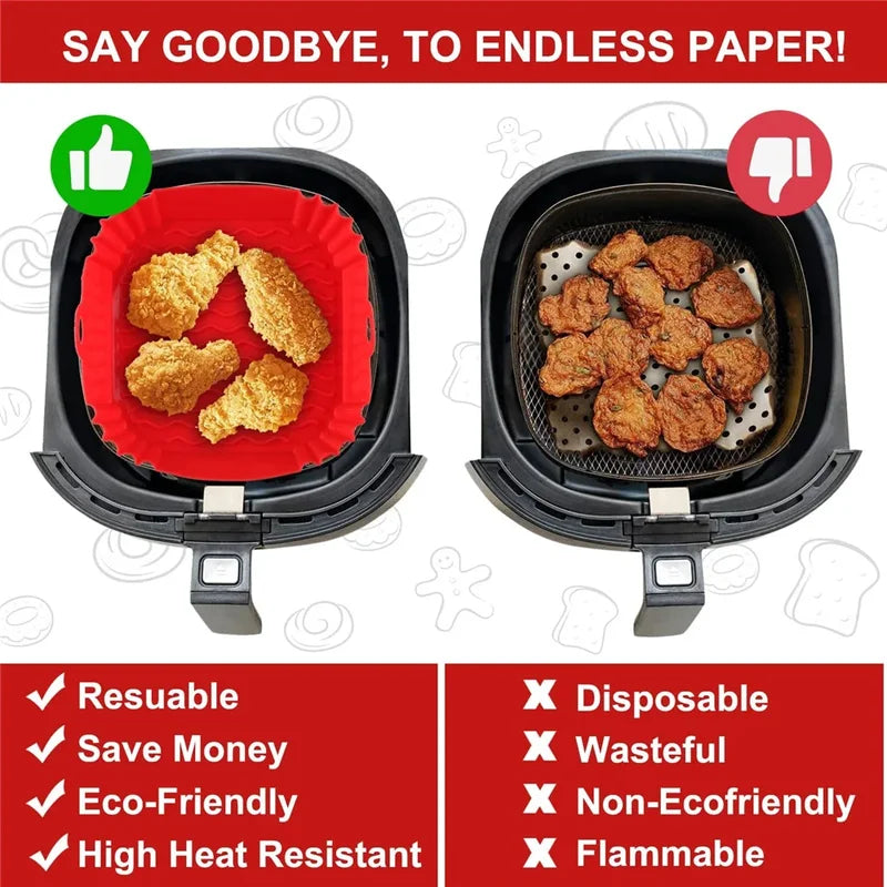 Reusable Silicone Air Fryer Pan Liner Set Non-Stick Baking Tray Accessories