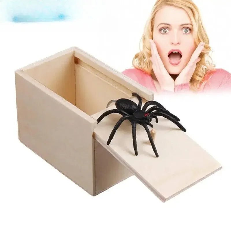 Wooden Spider Prank Box - Hidden Surprise Trick Toy for Kids & Parties