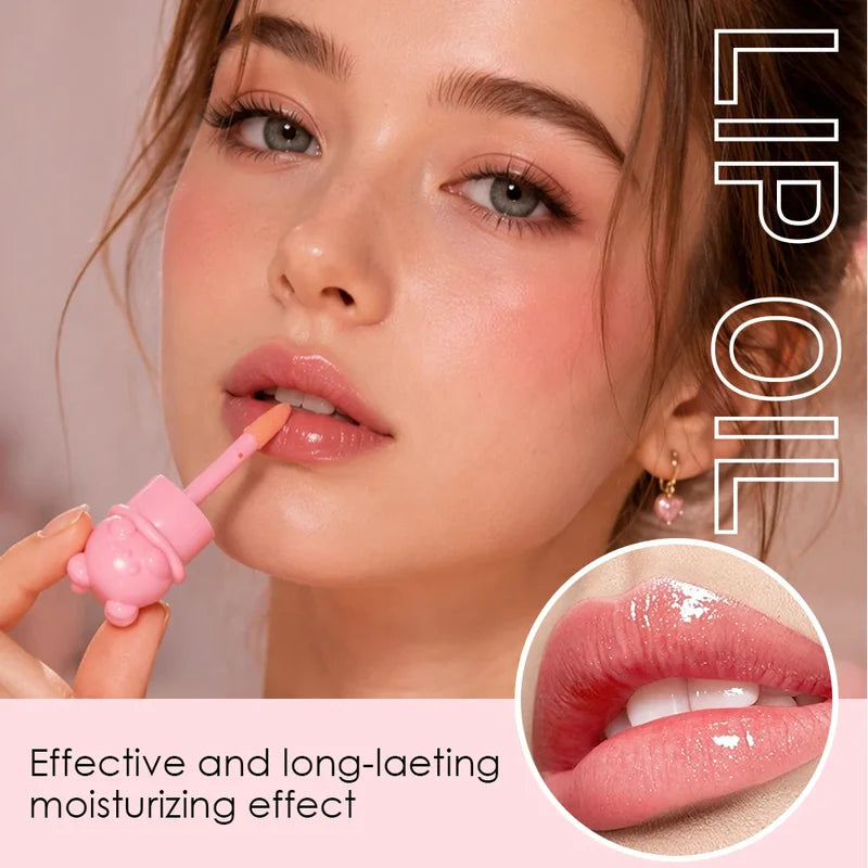 Kawaii Bear Lip Gloss Oil, Natural Color Changing, Plump & Glossy Lips