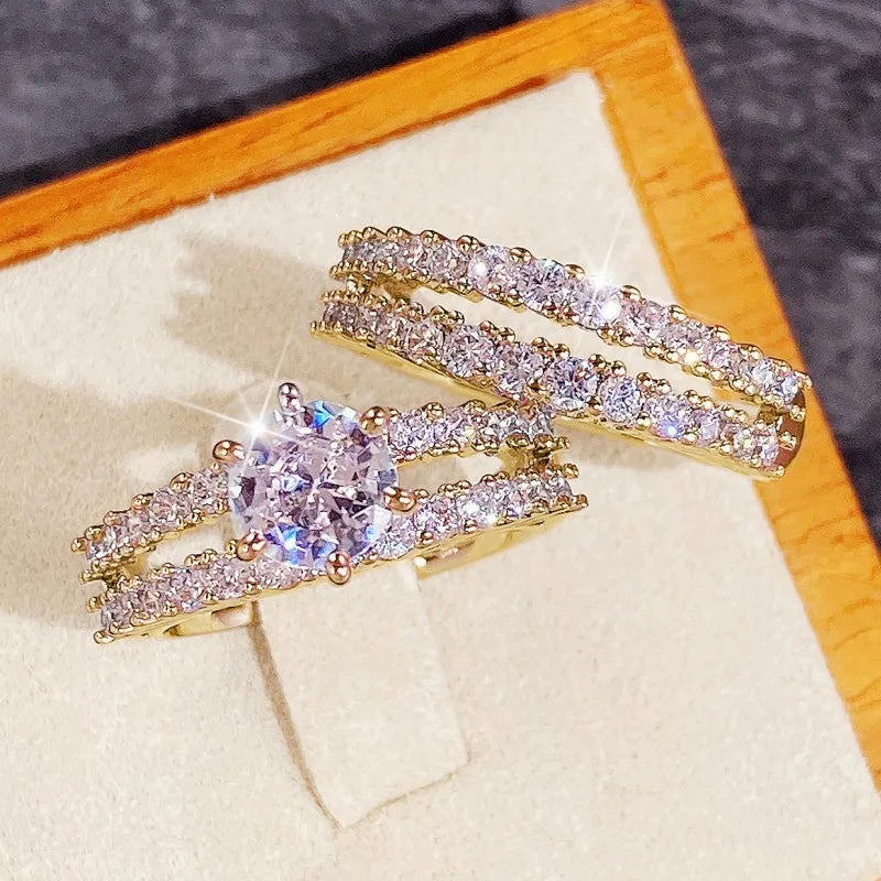 Luxury CZ Stone Engagement & Wedding Ring Set for Women - 2 Pieces