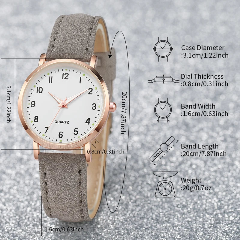 Women's Fashion Arabic Dial Leather Band Quartz Watch Set with Jewelry - Multiple Colors