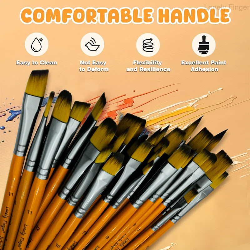 Set of 12 or 48 Paint Brushes - Acrylic, Watercolor, Gouache & Craft Brushes