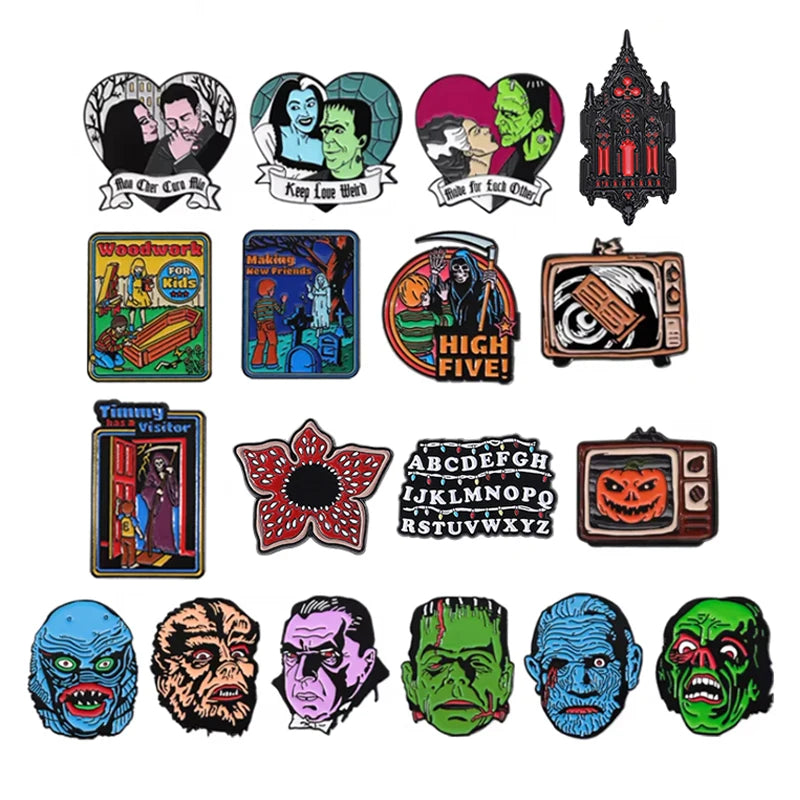 Halloween Horror Movie Collection Enamel Pin - Mask Film Brooch Lapel Badge Punk Jewelry Gifts