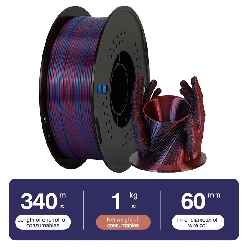 Dual-Color Silk PLA 3D Printer Filament 1.75mm for FDM 3D Printing - 11/22 lbs
