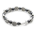 Catholic Rosary Bracelet with St. Benedict Medal Cross Prayer Jewelry Hematite Beads